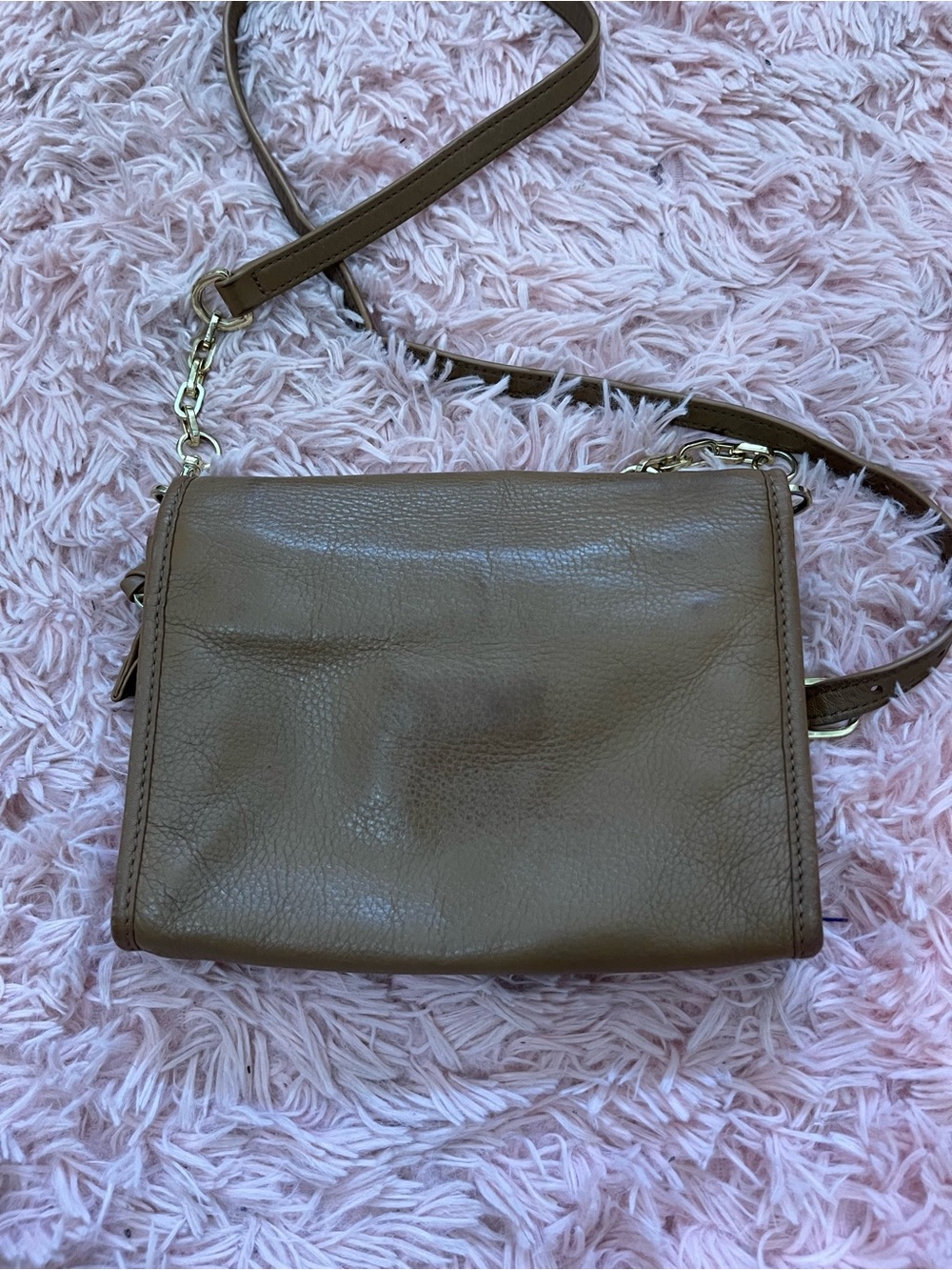 Tory Burch Britten Combo Crossbody Bag Tan Pebbled Leather Gold Logo Flap Bag - Picture 8 of 9